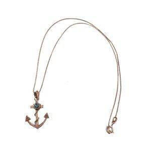 Vtg Silver Anchor Pendant Necklace 18” Blue Gem Coastal Nautical Sterling 925